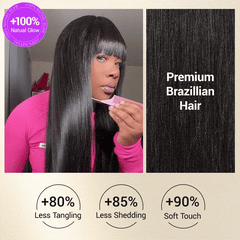 Breathable Cap Yaki Straight Ultra Natural Minimalist Lace Long Wig with Bangs