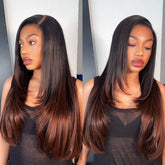 BOGO | Luvme All-Day Comfort™ Wig 180% Density Ombre Brown Layered Light Yaki Straight Glueless 7x6 Closure HD Lace Human Hair Long Wig Pre-Cut Lace - US Only