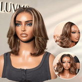 Blonde Highlight / Brown Highlight Short Layered Bob Wig Glueless 5x5 Closure Pre-Cut Lace Wig