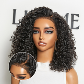 180% Density 4C Kinky Edges Jet Black Burmese Curly Glueless Ear-to-ear Wide T Pre-Cut Lace Front Wig Flexi-Fit Drawstring Cap