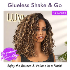 VIP ONLY | Ready to Go Blonde Highlight / Natural Black Water Wave Short Curly Bob Wig Glueless Minimalist HD Lace Wig Pre-Cut Lace