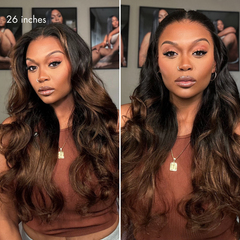 NatureMAX™ 200% Density Ombre Brown Loose Wave Glueless 13x6 HD Lace Front Wig Human Hair Pre-Cut Lace Flexi-Fit Drawstring Cap