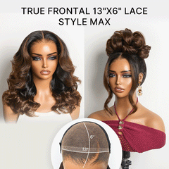 NatureMAX™ 200% Density Ombre Brown / Natural Loose Wave Glueless 13x6 HD Lace Front Shoulder Length Wig Pre-Cut Lace Flexi-Fit Drawstring Cap