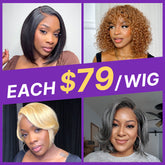 $79 Each | Final Deal 6 inches to 12 inches | Short Wig | Lace Wig | 4 Styles Available Only 50 Left | No Code Needed | US ONLY