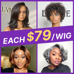 $79 Each | Final Deal 6 inches to 10 inches | Short Wig | 4 Styles Available Only 50 Left | No Code Needed | US ONLY
