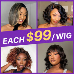 $99 Each | Final Deal 10 inches to 12 inches | Short Wig | 4 Styles Available Only 50 Left | No Code Needed | US ONLY
