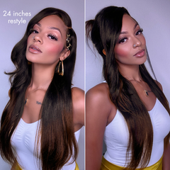 Luvme All-Day Comfort™ Wig 180% Density Ombre Brown Butterfly Cut Layered Light Yaki Straight Glueless 7x6 Closure HD Lace Human Hair Wig Pre-Cut Lace