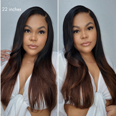 Luvme All-Day Comfort™ Wig 180% Density Ombre Brown Butterfly Cut Layered Light Yaki Straight Glueless 7x6 Closure HD Lace Human Hair Wig Pre-Cut Lace