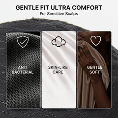 Throw On & Go Brown Highlight Short Curly with Bangs Wig Ultra Comfort Skin-Like Soft Care Glueless Hair Loss Friendly Wig