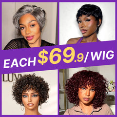$69 Each | Final Deal 6 inches to 8 inches | Short Wig | Lace Wig | 4 Styles Available Only 50 Left | No Code Needed | US ONLY