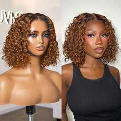 Brown Highlight / Natural Black / Blonde Highlight Deep Curly Glueless 5x5 Closure Pre-Cut Lace Wig