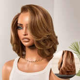 Limited Design | Toffee Brown Mix Blonde / Natural Black Layered Cut Glueless 5x5 Closure Lace Bob Wig