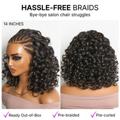 Readitress™ Chic & Voluminous 180% Density Pre-Braided Bouncy Curly Glueless Ear-to-ear 13x4 Frontal Lace Wig