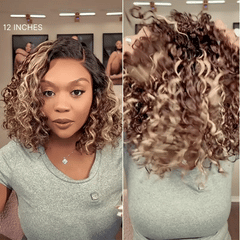 VIP ONLY | Ready to Go Blonde Highlight / Natural Black Water Wave Short Curly Bob Wig Glueless Minimalist HD Lace Wig Pre-Cut Lace