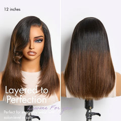 Luvme All-Day Comfort™ Wig 180% Density Ombre Brown Butterfly Cut Layered Light Yaki Straight Glueless 7x6 Closure HD Lace Short Wig Pre-Cut Lace
