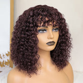 Weekly Special | Throw On & Go Burgundy Water Wave No Lace Glueless Short Wig with Bangs - US Only