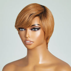 Final Restock | Mature Boss Vibe Honey Blonde Pixie Cut No Lace Short Glueless Wig With Bangs - US Only