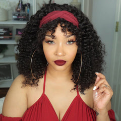 Throw On & Go Deep Wave No Lace Glueless Long Headband Wig 100% Human Hair - US Only