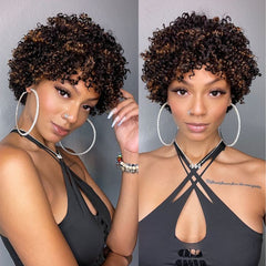 Ready to Go Blonde Highlights Afro Curls Light Weight Glueless Short Wig - US Only