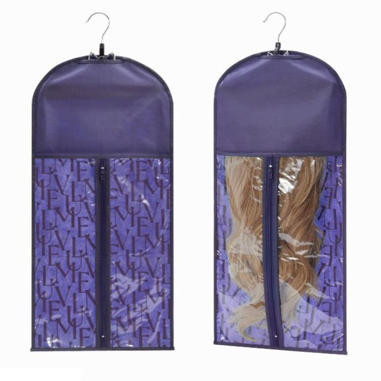 1pc/2pcs Portable Hair Extension Storage Wig Bags with Anti-slip Wooden Hanger & Transparent Zip Up Closure, M/L Sizes