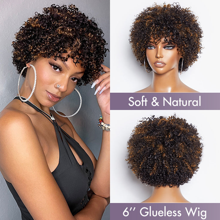 Ready to Go Blonde Highlights Afro Curls Light Weight Glueless Short Wig - US Only