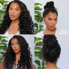 Water Wave 360 Lace Flexi-Fit Invisi Drawstring Cap Long Wig 100% Human Hair Pre-bleached & Pre-plucked & Pre-Cut Lace