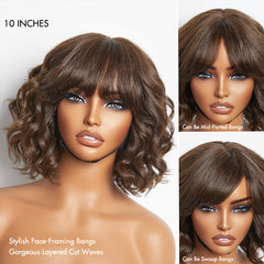 Weekly Special | Beginner Friendly Brown Loose Wave Glueless Minimalist Lace Shoulder Length Wavy Bob Wig with Bangs