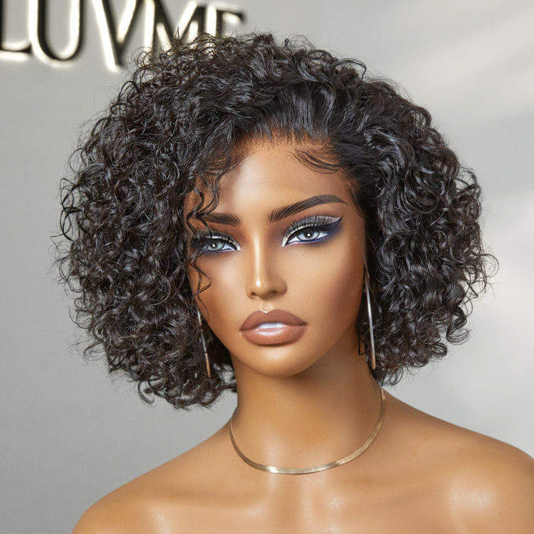 Slicked-Back Short Cut Curly Glueless 13x4 Lace Front Wig 100% Human Hair- US Only