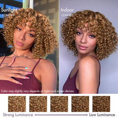 Lightweight Sun-kissed Vibe Blonde Short Cut Water Wave Glueless Minimalist Lace Curly Wig with Bangs