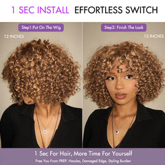 Lightweight Sun-kissed Vibe Blonde Short Cut Water Wave Glueless Minimalist Lace Curly Wig with Bangs