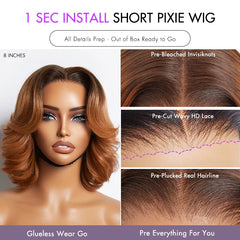 Weekly Special | 1 SEC INSTALL WIG | Elegant Boss Vibe Short Pixie Cut Ombre Ginger Glueless Minimalist HD Lace Wig Ready to Go