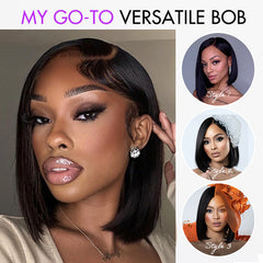 PreMax Wigs | Super Natural Hairline Silky Blunt Cut Bob Glueless 13x4 Frontal Lace Human Hair Short Wig Pre-Cut Lace