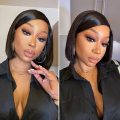 Swoop Bangs Breathable Cap Deep Left C Part Silky Straight Glueless 5x5 Closure Lace Bob Wig