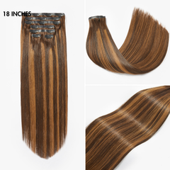 Seamless Brown Highlights Silky Straight Clip in Hair Extensions 135g 9pcs / 7pcs with Free Gift