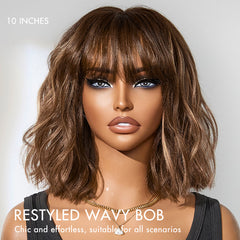 Special Deal | Ash Blonde Highlights Yaki Blunt Cut Bob Wig with Bangs Glueless Minimalist Lace Short Wig Breathable Cap