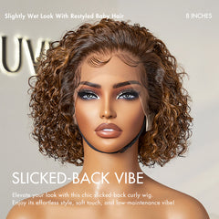 Weekly Special | Brown Highlight Short Cut Slicked Back Curly Ear-to-ear Wide T Lace Wig - US Only