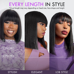 Weekly Special | Put On and Go Realistic Glueless Yaki Straight Bob with Bangs Minimalist Lace Wig 100% Human Hair