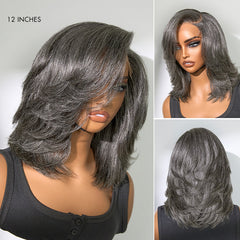 New Customers Only | Layered Blowout Salt and Pepper Glueless Grey Wig Minimalist HD Lace Shoulder Length Wavy Wig