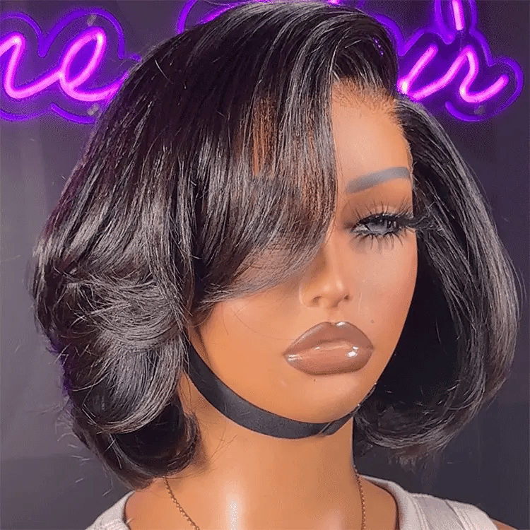PreMax Wigs - Chic & Natural Layered Bob Wig Ear-to-Ear Wide T Lace Glueless Human Hair Wig Pre-Cut Lace