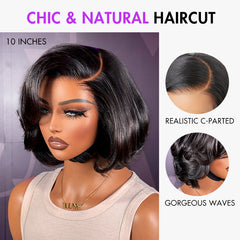 PreMax Wigs - Chic & Natural Layered Bob Wig Ear-to-Ear Wide T Lace Glueless Human Hair Wig Pre-Cut Lace