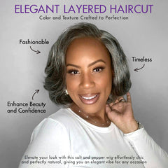 New Customers Only | Boss Vibe Salt & Pepper Layered Bob / Body Wave Glueless Pre-Cut Minimalist Lace Grey Wig