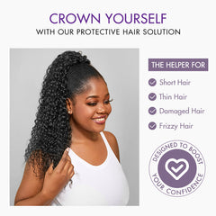 Water Wave Flexi-Fit Drawstring Ponytail Extension Human Hair Natural Black Curly Ponytail