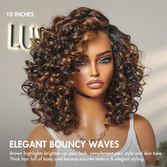 Weekly Special | Effortless Elegance Brown Highlight / Natural Black Bouncy Curly Wig Minimalist HD Lace Glueless Wig Pre-Cut Lace