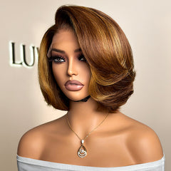 Weekly Special | Limited Design | Toffee Brown Mix Blonde / Natural Black Layered Cut Glueless 5x5 Closure Lace Bob Wig