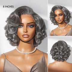 New Customers Only | Mature Boss Salt and Pepper Bouncy Egg Curls Glueless Minimalist HD Lace Grey Wig