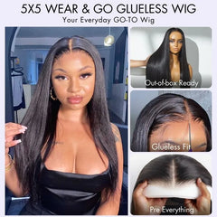 AiryFit™ Scalp Care Wigs - Silky Straight Middle Part Glueless 5x5 Closure Lace Long Wig Pre-Cut Lace