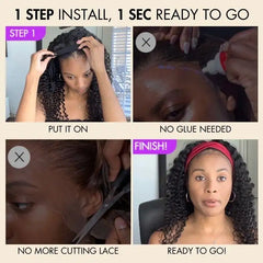 Black Deep Wave Headband Wig (Get Free Trendy Headbands)