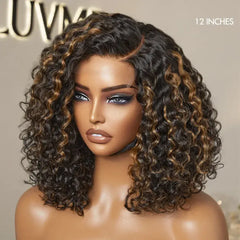 Exclusive Sale | Blonde Highlight Short Curly Glueless Minimalist HD Lace Human Hair Wig