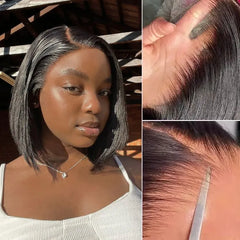 New Customers Only | PreMax Wigs - Natural Black / Blonde Highlight C Part Glueless Lace Front Bob Wig