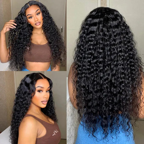 180% Density Water Wave 13x4 HD Lace Front Free Part Glueless Human Hair Wig Pre Cut Lace